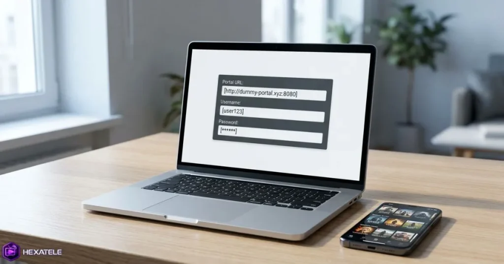 Interface de saisie des identifiants IPTV pour configurer un code Xtream IPTV sur ordinateur