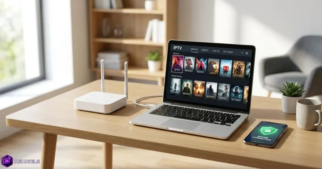 Schéma réaliste du fonctionnement d'un VPN pour IPTV sur réseau domestique
