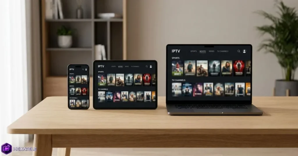 Interface d'une application IPTV sur différents appareils connectés