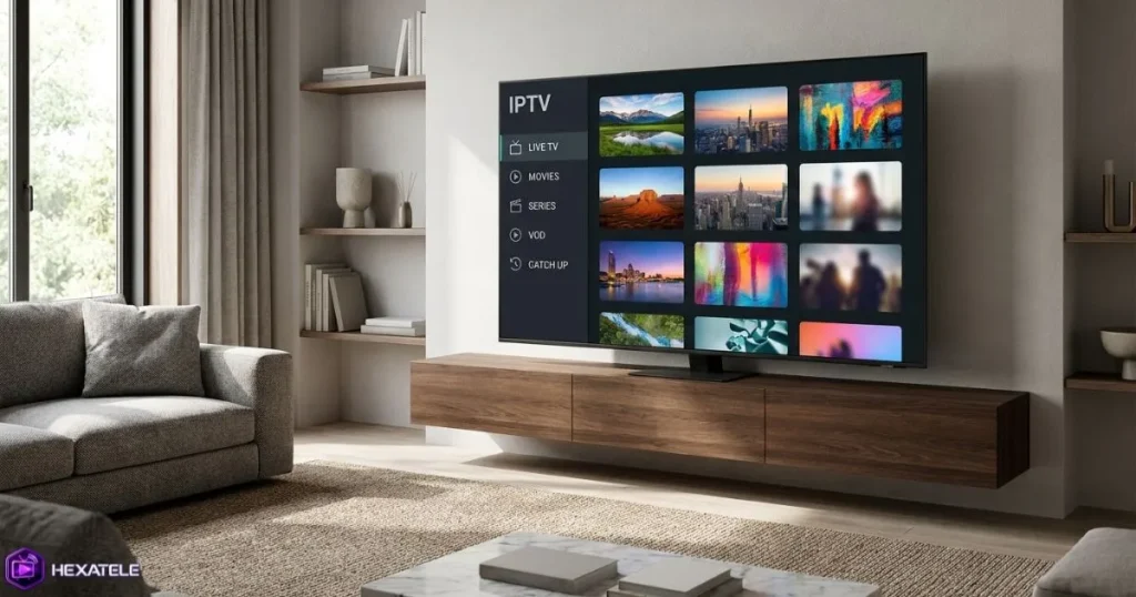 Applications IPTV Samsung configurées sur une Smart TV moderne.