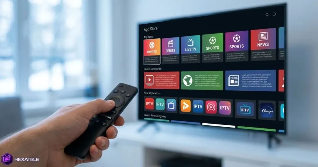 installer iptv sur smart tv - télécommande et interface application sur Android TV