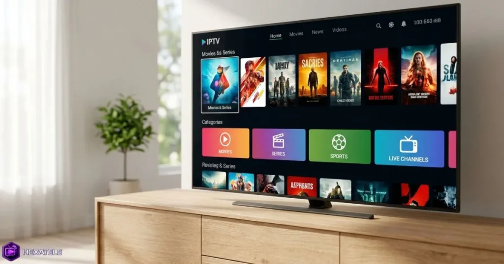 Interface d'un service IPTV fiable affichant des contenus en haute définition sur Smart TV