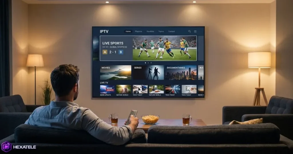 IPTV sport en direct avec interface de chaînes TV et lecture fluide