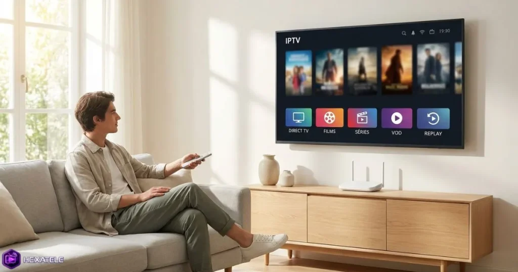 Interface IPTV moderne pour regarder les chaînes en direct et la VOD