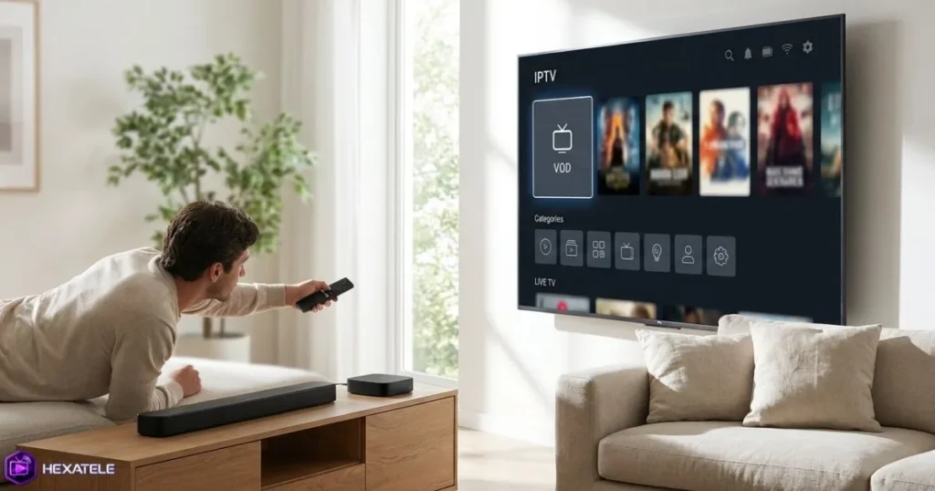 Installation d’un abonnement IPTV professionnel sur Smart TV avec interface IPTV stable et moderne.