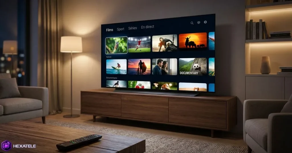 Catalogue riche d'un abonnement IPTV premium sur grand écran