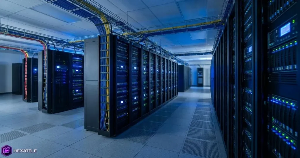 Infrastructure IPTV professionnelle dans un datacenter moderne pour une stabilité de streaming optimale