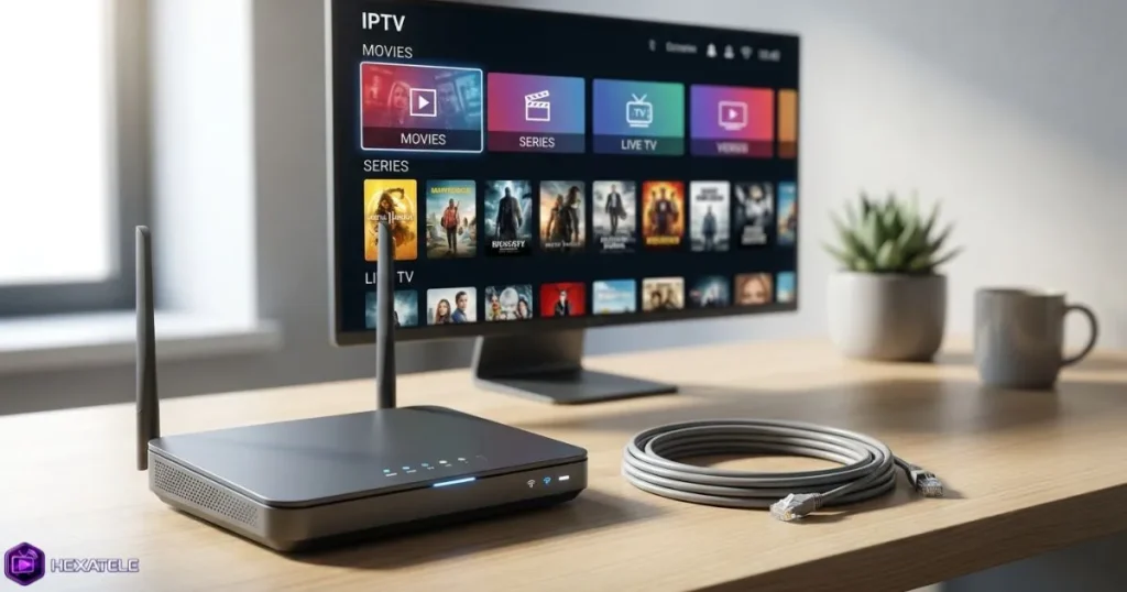 Routeur wifi et câble Ethernet pour optimiser le débit IPTV en streaming 4K