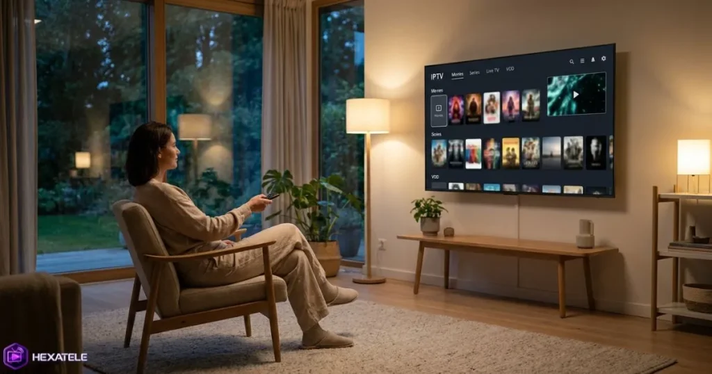 Qualité IPTV avec catalogue de contenus sur une télévision moderne