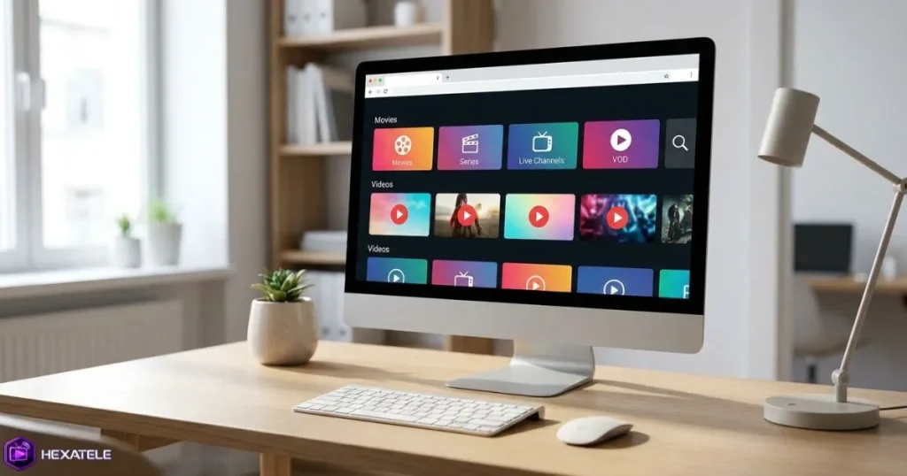 Interface d'un lecteur IPTV web affichant des chaînes depuis un navigateur
