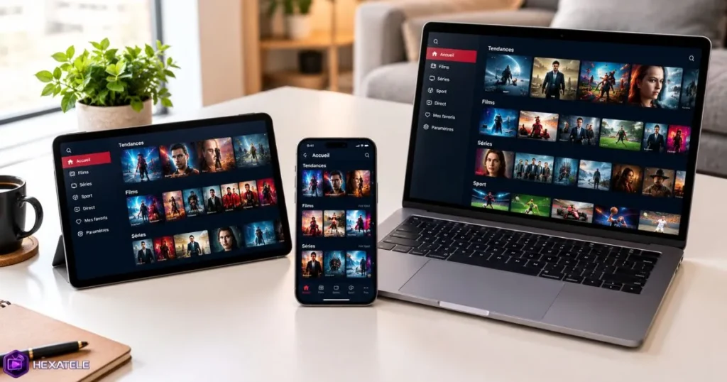 Comparaison de chaînes IPTV affichées sur plusieurs appareils connectés