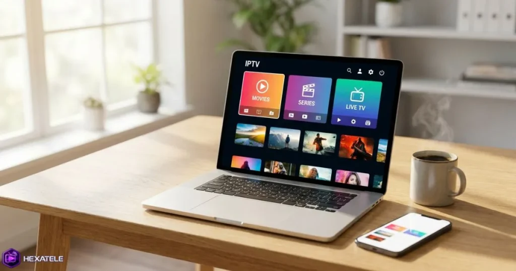 Comparaison visuelle entre plusieurs offres IPTV sur un écran d'ordinateur portable moderne