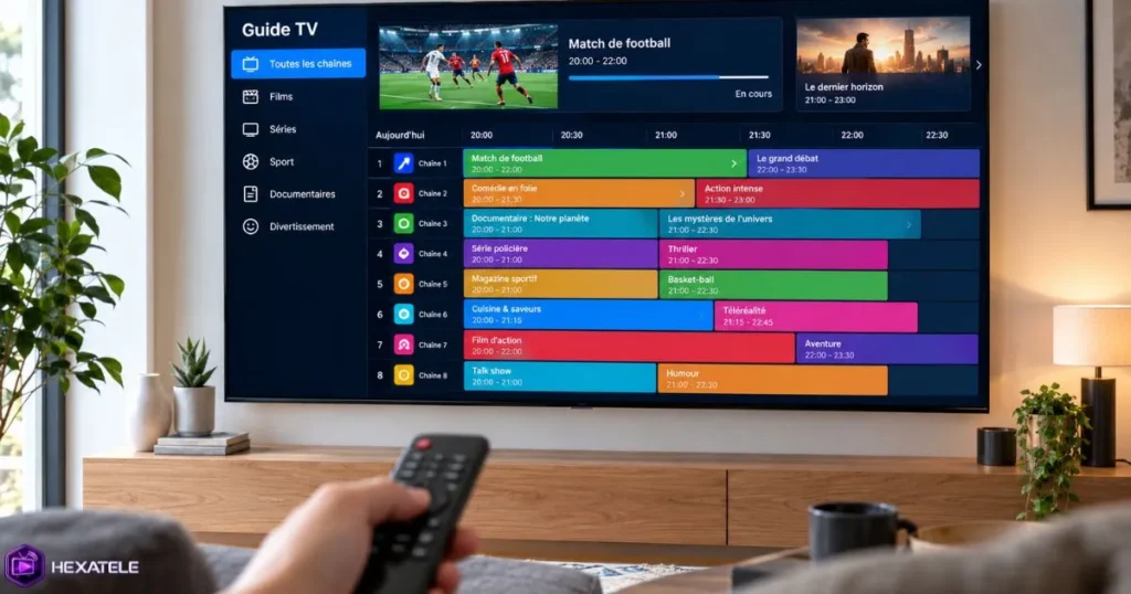 Grille TV IPTV affichée sur un écran avec le guide électronique des programmes
