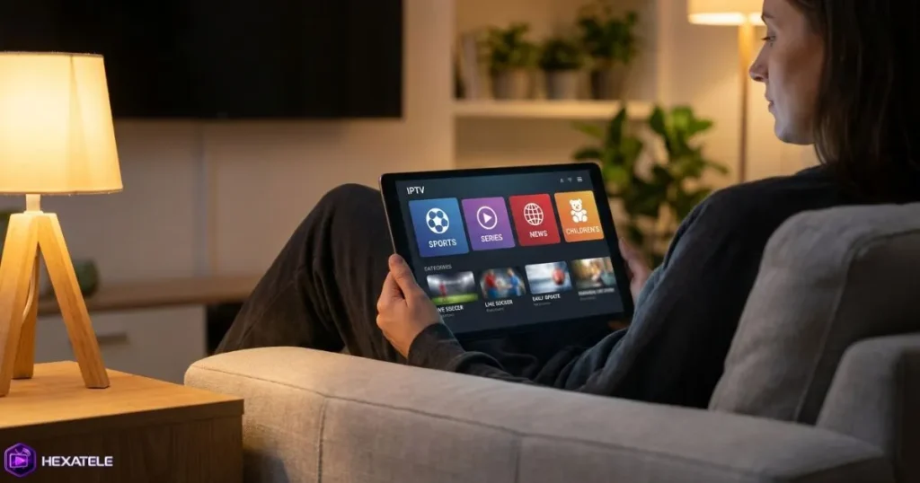Gestion des favoris IPTV sur une application Smart TV depuis un canapé de salon