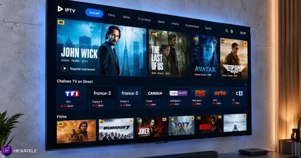 Streaming IPTV Android en qualité 4K sur un écran de télévision mural