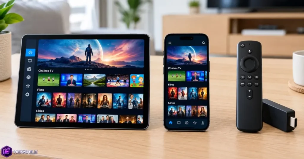 Application IPTV fiable affichée sur plusieurs appareils compatibles