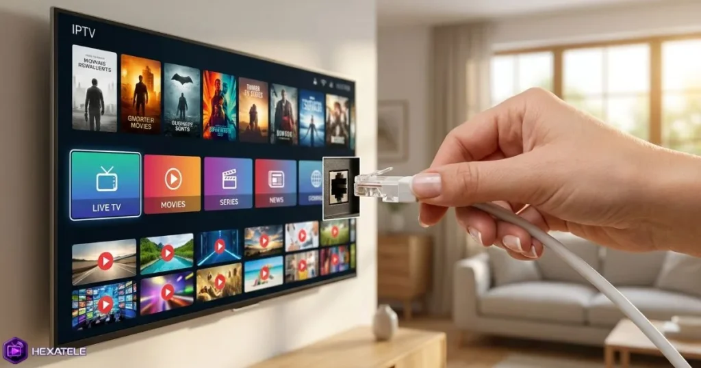 Branchement d'un câble Ethernet sur une Smart TV pour améliorer la connexion IPTV