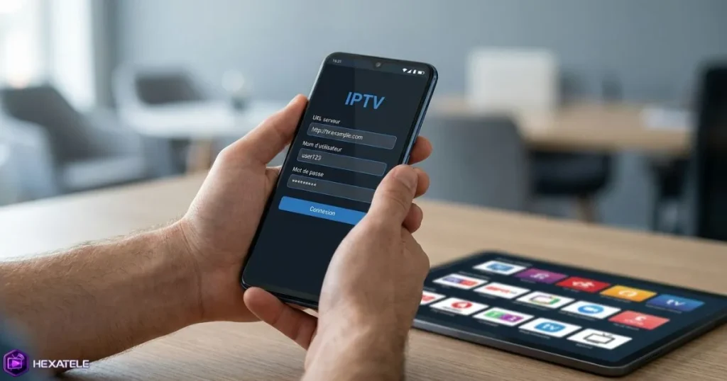 Écran de connexion IPTV sur application Android avec format Xtream Codes