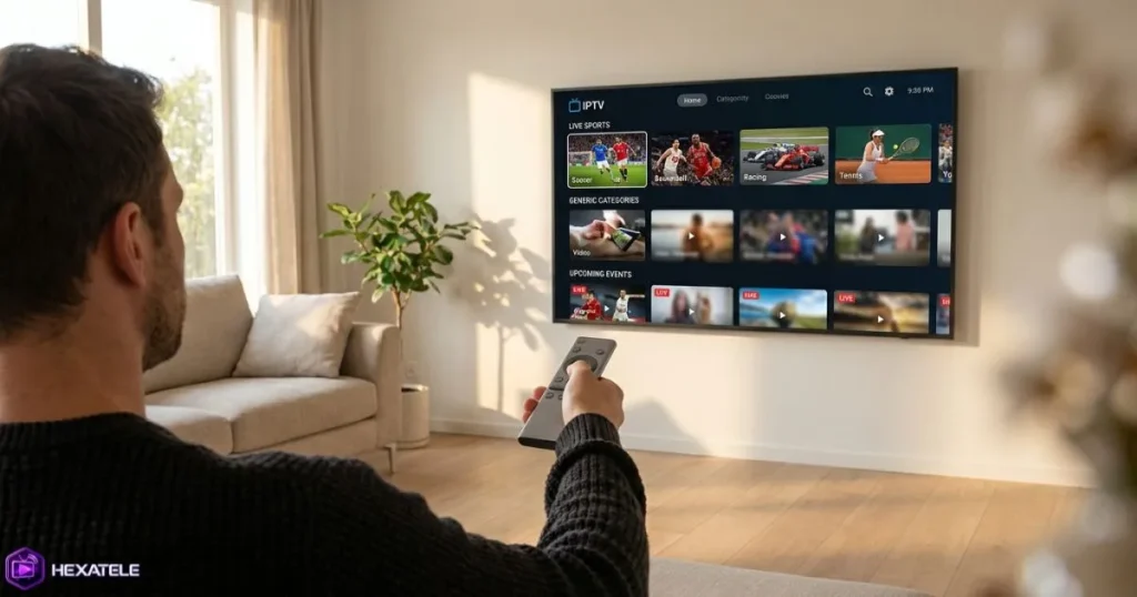 Abonnement IPTV sport testé sur Smart TV avec interface de streaming sportif