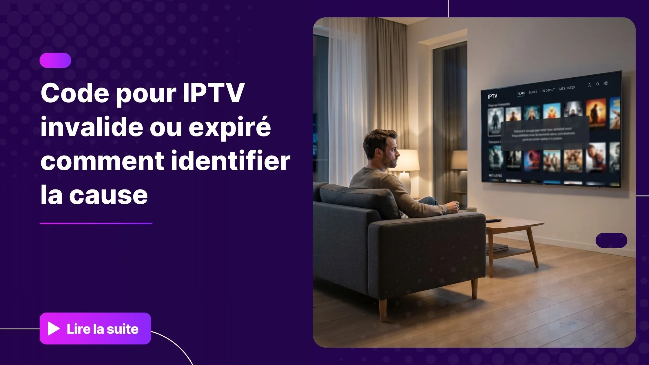 code pour IPTV invalide affiché sur Smart TV dans un salon moderne