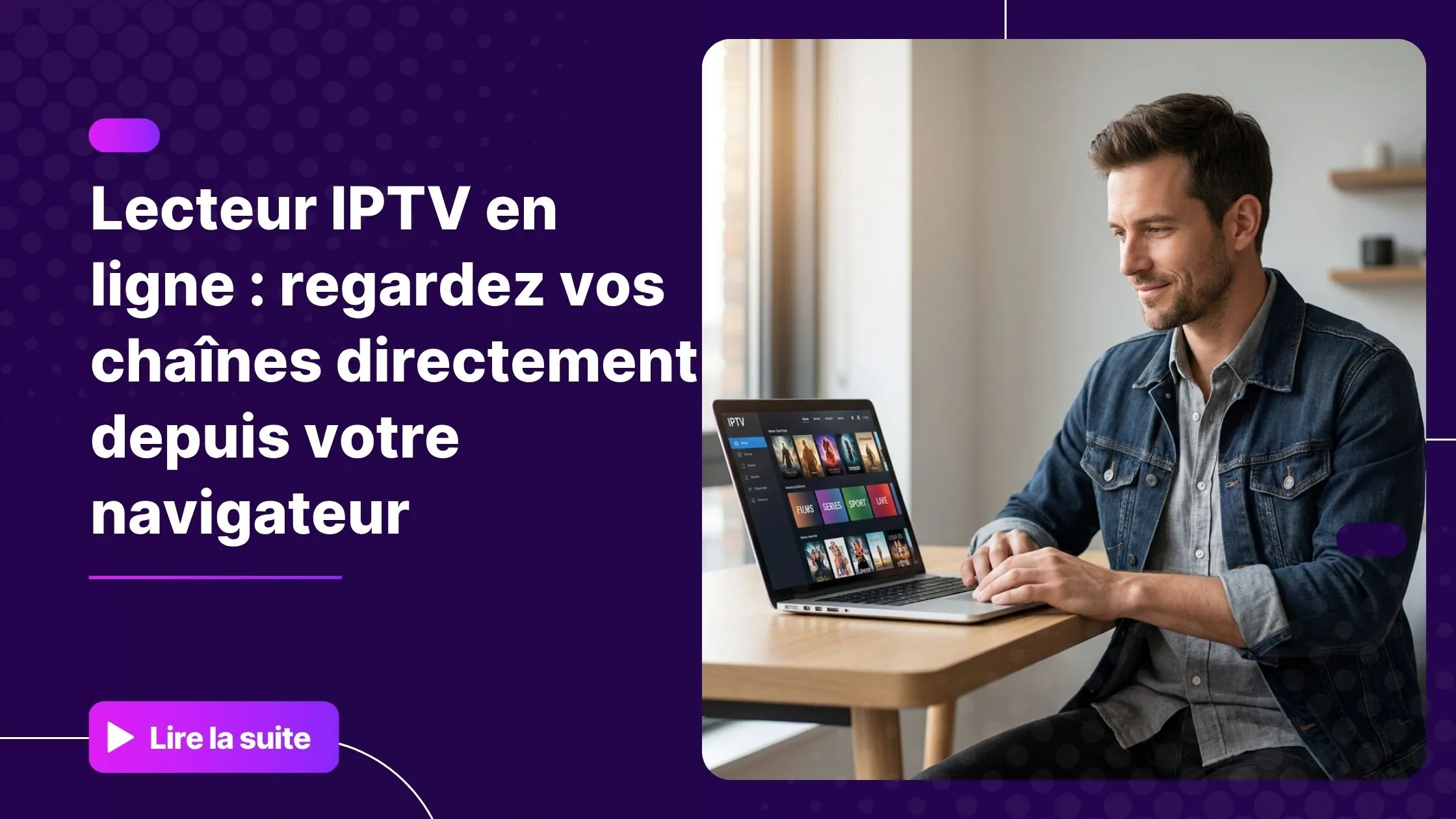 Lecteur IPTV en ligne ouvert sur un navigateur web moderne