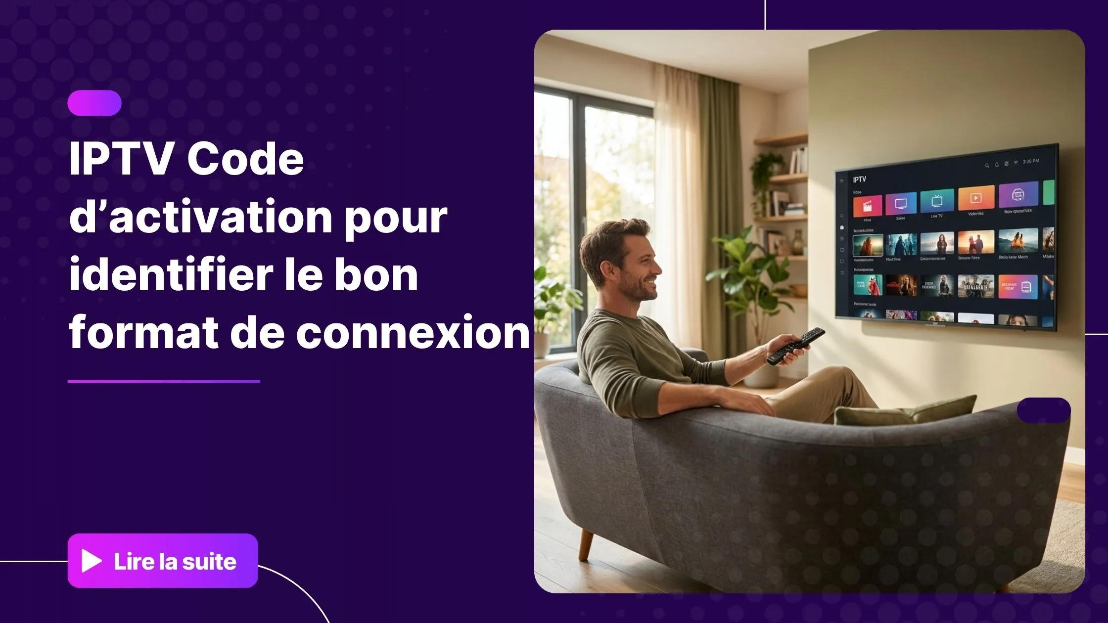Configuration IPTV code sur Smart TV moderne dans un salon